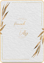 Wedding invitation card template luxury design with gold frame and nature leaf