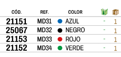 ﻿C D.,﻿REF., ,﻿COLOR,￼,￼,﻿﻿﻿21151﻿,﻿﻿MD31﻿,●,﻿﻿AZUL﻿,﻿ ﻿,﻿1﻿,﻿﻿﻿25067﻿,﻿﻿MD32﻿,●,﻿﻿NEGRO﻿,﻿ ﻿,﻿1﻿,﻿﻿﻿21153﻿,﻿﻿MD33﻿,...