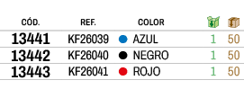 ﻿C D.,﻿REF., ,Color,￼,￼,﻿﻿﻿13441﻿,﻿﻿KF26039﻿,●,﻿AZUL﻿,﻿1﻿,﻿50﻿,﻿﻿﻿13442﻿,﻿﻿KF26040﻿,●,﻿NEGRO﻿,﻿1﻿,﻿50﻿,﻿﻿﻿13443﻿,﻿﻿K...