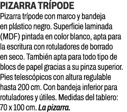 Pizarra tr pode﻿ ﻿Pizarra tr pode con marco y bandeja en pl stico negro. Superficie laminada (MDF) pintada en color ...