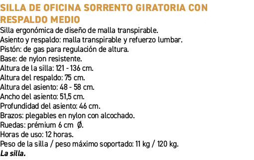 Silla de oficina Sorrento giratoria con respaldo medio﻿ ﻿Silla ergon mica de dise o de malla transpirable. Asiento y...