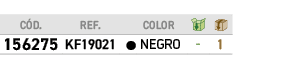 ﻿C D.,﻿REF., ,﻿COLOR,￼,￼,﻿﻿﻿156275﻿,﻿﻿KF19021﻿,●,﻿﻿NEGRO﻿,﻿ ﻿,﻿1﻿