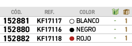 ﻿C D.,﻿REF., ,﻿color,￼,￼,﻿﻿﻿152881﻿,﻿﻿KF17117﻿,●,﻿﻿BLANCO﻿,﻿ ﻿,﻿1﻿,﻿﻿﻿152880﻿,﻿﻿KF17116﻿,●,﻿﻿NEGRO﻿,﻿ ﻿,﻿1﻿,﻿﻿﻿15288...