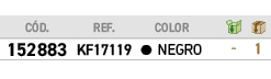﻿C D.,﻿REF.,﻿,﻿COLOR,￼,￼,﻿﻿﻿152883﻿,﻿﻿KF17119﻿,﻿￼,﻿﻿NEGRO﻿,﻿ ﻿,﻿1﻿