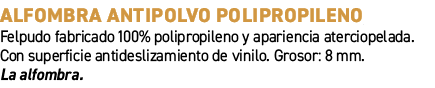 Alfombra antipolvo polipropileno﻿ ﻿Felpudo fabricado 100% polipropileno y apariencia aterciopelada. Con superficie a...