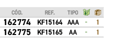 ﻿C D.,﻿REF.,﻿TIPO,￼,￼,﻿﻿﻿162774﻿,﻿﻿KF15164﻿,﻿﻿AAA﻿,﻿ ﻿,﻿1﻿,﻿﻿﻿162775﻿,﻿﻿KF15165﻿,﻿﻿AA﻿,﻿ ﻿,﻿1﻿