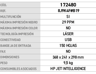 C D.,﻿172480﻿,REF., ﻿8J9K4F#B19﻿,MULTIFUNCI N,SI,M XIMA IMPRESI N NEGRO,29 PPM,M XIMA IMPRESI N COLOR,NO,TECNOLOG A I...