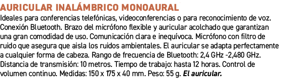 Auricular inal mbrico monoaural﻿ ﻿Ideales para conferencias telef nicas, videoconferencias o para reconocimiento de ...