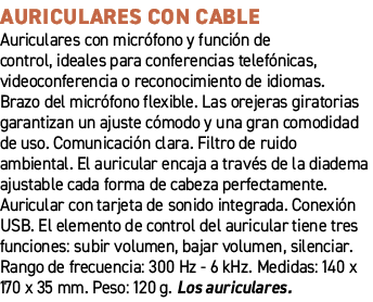 Auriculares con cable﻿ ﻿Auriculares con micr fono y funci n de control, ideales para conferencias telef nicas, video...