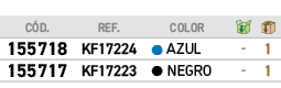 ﻿C D.,﻿REF., ,﻿COLOR,￼,￼,﻿﻿﻿155718﻿,﻿﻿KF17224﻿,●,﻿﻿AZUL﻿,﻿ ﻿,﻿1﻿,﻿﻿﻿155717﻿,﻿﻿KF17223﻿,●,﻿﻿NEGRO﻿,﻿ ﻿,﻿1﻿
