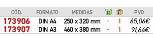 C D.,formato,medidas,￼,￼,﻿PVO,﻿173906﻿,﻿DIN A4﻿,﻿250 x 320 mm﻿,﻿ ﻿,﻿1﻿,﻿﻿65,06€﻿,﻿173907﻿,﻿DIN A3﻿,﻿460 x 380 mm﻿,﻿ ﻿...