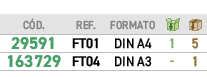 ﻿C D.,﻿REF.,FORMATO,￼,￼,﻿﻿29591﻿,﻿﻿FT01﻿,﻿DIN A4﻿,﻿1﻿,﻿5﻿,﻿163729﻿,﻿﻿FT04﻿﻿,﻿DIN A3﻿,﻿ ﻿,﻿1﻿