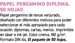 Papel pergamino diploma. 50 HOJAS﻿ ﻿Papel pergamino de tenue verjurado, dise ado con diferentes motivos para poder s...