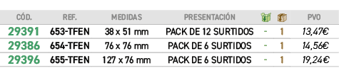 C D.,﻿REF.,MEDIDAS,PRESENTACI N,￼,￼,﻿PVO,﻿29391﻿,﻿﻿653 TFEN﻿,﻿38 x 51 mm﻿,﻿PACK DE 12 SURTIDOS﻿,﻿ ﻿,﻿1﻿,﻿﻿13,47€﻿,﻿29...