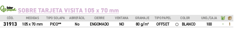 ￼ Sobre tarjeta visita 105 x 70 mm 