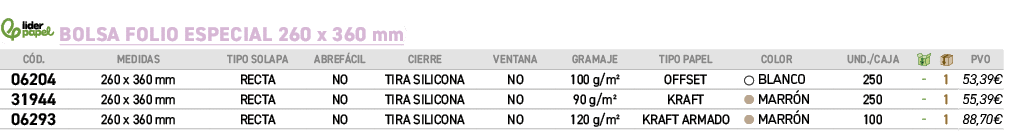 ￼ ﻿Bolsa folio especial 260 x 360 mm﻿ 
