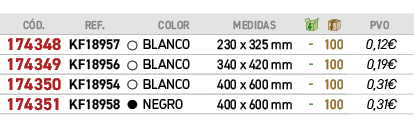 ﻿C D.,﻿REF.,﻿,﻿COLOR,medidas,￼,￼,﻿PVO,﻿﻿﻿174348﻿,﻿﻿KF18957﻿,﻿￼,﻿﻿BLANCO﻿,﻿230 x 325 mm﻿,﻿ ﻿,﻿100﻿,﻿﻿0,12€﻿,﻿﻿﻿174349...