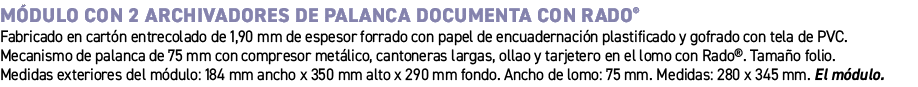 M dulo con 2 archivadores de palanca Documenta con Rado®﻿ ﻿Fabricado en cart n entrecolado de 1,90 mm de espesor for...