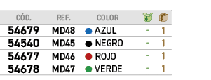 ﻿C D.,﻿REF., ,﻿COLOR,￼,￼,﻿﻿﻿54679﻿,﻿﻿MD48﻿,●,﻿﻿AZUL﻿,﻿ ﻿,﻿1﻿,﻿﻿﻿54540﻿,﻿﻿MD45﻿,●,﻿﻿NEGRO﻿,﻿ ﻿,﻿1﻿,﻿﻿﻿54677﻿,﻿﻿MD46﻿,...