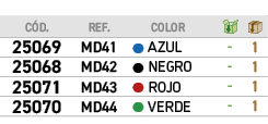 ﻿C D.,﻿REF., ,﻿COLOR,￼,￼,﻿﻿﻿25069﻿,﻿﻿MD41﻿,●,﻿﻿AZUL﻿,﻿ ﻿,﻿1﻿,﻿﻿﻿25068﻿,﻿﻿MD42﻿,●,﻿﻿NEGRO﻿,﻿ ﻿,﻿1﻿,﻿﻿﻿25071﻿,﻿﻿MD43﻿,...