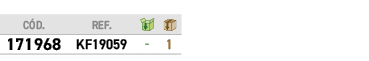 ﻿C D.,Ref.,￼,￼,﻿﻿171968﻿,﻿KF19059﻿,﻿ ﻿,﻿1﻿