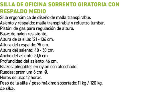 Silla de oficina Sorrento giratoria con respaldo medio﻿ ﻿Silla ergon mica de dise o de malla transpirable. Asiento y...
