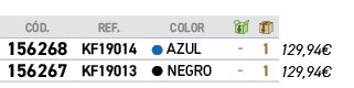 ﻿C D.,﻿REF., ,﻿COLOR,￼,￼,﻿PVO,﻿﻿﻿156268﻿,﻿﻿KF19014﻿,●,﻿﻿AZUL﻿,﻿ ﻿,﻿1﻿,﻿﻿129,94€﻿,﻿﻿﻿156267﻿,﻿﻿KF19013﻿,●,﻿﻿NEGRO﻿,﻿ ...