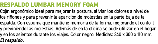 Respaldo lumbar Memory Foam﻿ ﻿Coj n ergon mico ideal para mejorar la postura, aliviar los dolores a nivel de los ri ...
