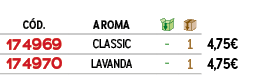 ﻿C D.,aroma,￼,￼,﻿PVO,﻿﻿﻿174969﻿,﻿CLASSIC﻿,﻿ ﻿,﻿1﻿,﻿﻿4,75€﻿,﻿﻿﻿174970﻿,﻿LAVANDA﻿,﻿ ﻿,﻿1﻿,﻿﻿4,75€﻿