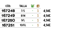 ﻿C D.,﻿TALLA,￼,￼,﻿PVO,﻿﻿﻿167248﻿,﻿﻿7/S﻿,﻿ ﻿,﻿1﻿,﻿﻿4,14€﻿,﻿﻿﻿167249﻿,﻿﻿8/M﻿,﻿ ﻿,﻿1﻿,﻿﻿4,14€﻿,﻿﻿﻿167250﻿,﻿﻿9/L﻿,﻿ ﻿,﻿1...