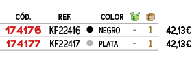 ﻿C D.,﻿REF.,﻿,﻿COLOR,￼,￼,﻿PVO,﻿﻿﻿174176﻿,﻿﻿KF22416﻿,﻿￼,﻿﻿NEGRO﻿,﻿ ﻿,﻿1﻿,﻿﻿42,13€﻿,﻿﻿﻿174177﻿,﻿﻿KF22417﻿,﻿￼,﻿﻿PLATA﻿,...