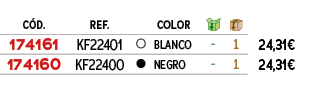 ﻿C D.,﻿REF.,﻿,﻿COLOR,￼,￼,﻿PVO,﻿﻿﻿174161﻿,﻿﻿KF22401﻿,﻿￼,﻿﻿BLANCO﻿,﻿ ﻿,﻿1﻿,﻿﻿24,31€﻿,﻿﻿﻿174160﻿,﻿﻿KF22400﻿,﻿￼,﻿﻿NEGRO﻿...