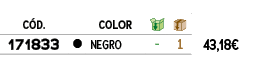 ﻿C D.,﻿,﻿COLOR,￼,￼,﻿PVO,﻿﻿﻿171833﻿,﻿￼,﻿﻿NEGRO﻿,﻿ ﻿,﻿1﻿,﻿﻿43,18€﻿
