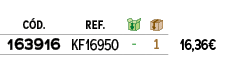 ﻿C D.,﻿REF.,￼,￼,﻿PVO,﻿﻿﻿163916﻿,﻿﻿KF16950﻿,﻿ ﻿,﻿1﻿,﻿﻿16,36€﻿
