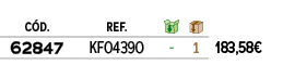 C D.,REF.,￼,￼,﻿,﻿62847﻿,KF04390,﻿ ﻿,﻿1﻿,﻿﻿183,58€﻿
