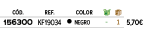 ﻿C D.,﻿REF., ,﻿COLOR,￼,￼,﻿PVO,﻿﻿﻿156300﻿,﻿﻿KF19034﻿,●,﻿﻿NEGRO﻿,﻿ ﻿,﻿1﻿,﻿﻿5,70€﻿