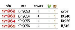 ﻿C D.,﻿REF.,tomas,￼,￼,﻿PVO,﻿﻿﻿171962﻿,﻿﻿KF19053﻿,﻿3﻿,﻿ ﻿,﻿1﻿,﻿﻿9,75€﻿,﻿﻿﻿171963﻿,﻿﻿KF19054﻿,﻿4﻿,﻿ ﻿,﻿1﻿,﻿﻿10,34€﻿,﻿﻿...