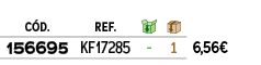 ﻿C D.,﻿REF.,￼,￼,﻿PVO,﻿﻿156695﻿,﻿﻿KF17285﻿,﻿ ﻿,﻿1﻿,﻿﻿6,56€﻿