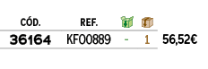 C D.,REF.,￼,￼,﻿,﻿36164﻿,KF00889,﻿ ﻿,﻿1﻿,﻿﻿56,52€﻿