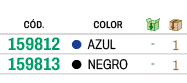 ﻿C D., ,﻿COLOR,￼,￼,﻿﻿﻿159812﻿,●,﻿﻿AZUL﻿,﻿ ﻿,﻿1﻿,﻿﻿﻿159813﻿,●,﻿﻿NEGRO﻿,﻿ ﻿,﻿1﻿