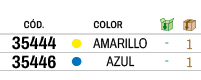 ﻿C D., ,﻿Color,￼,￼,﻿﻿﻿35444﻿,●,﻿AMARILLO﻿,﻿ ﻿,﻿1﻿,﻿﻿﻿35446﻿,●,﻿AZUL﻿,﻿ ﻿,﻿1﻿