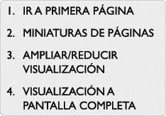 1. Ir a primera p gina 2. miniaturas de p ginas 3. ampliar/reducir visualizaci n 4. visualizaci n a pantalla completa