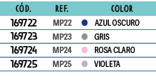 ﻿C D.,﻿REF.,﻿,﻿COLOR,﻿﻿﻿169722﻿,﻿﻿MP22﻿,﻿￼,﻿﻿AZUL OSCURO﻿,﻿﻿﻿169723﻿,﻿﻿MP23﻿,﻿￼,﻿﻿GRIS﻿,﻿﻿﻿169724﻿,﻿﻿MP24﻿,﻿￼,﻿﻿ROSA...