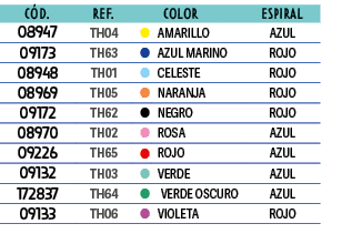 ﻿C D.,REF.,﻿,﻿Color,﻿ESPIRAL,﻿﻿08947﻿,﻿TH04﻿,﻿￼,﻿﻿AMARILLO﻿,﻿﻿AZUL﻿,﻿﻿09173﻿,﻿TH63﻿,﻿￼,﻿﻿AZUL MARINO﻿,﻿﻿ROJO﻿,﻿﻿0894...